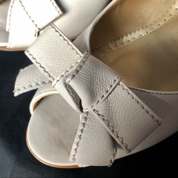 J. Crew Ivory Leather Peep Toe with Bow Heels - Picture 9 of 13